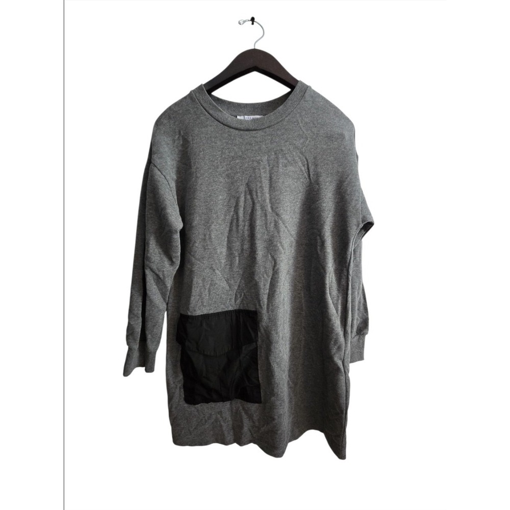 Zara Trafaluc Sweatshirt Dress Small Gray Long Sleeve Crew Neck Pocket Mini...